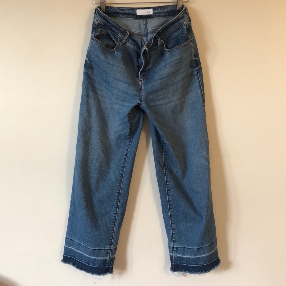 Loft wide leg cropped frayed hem jeans size 26